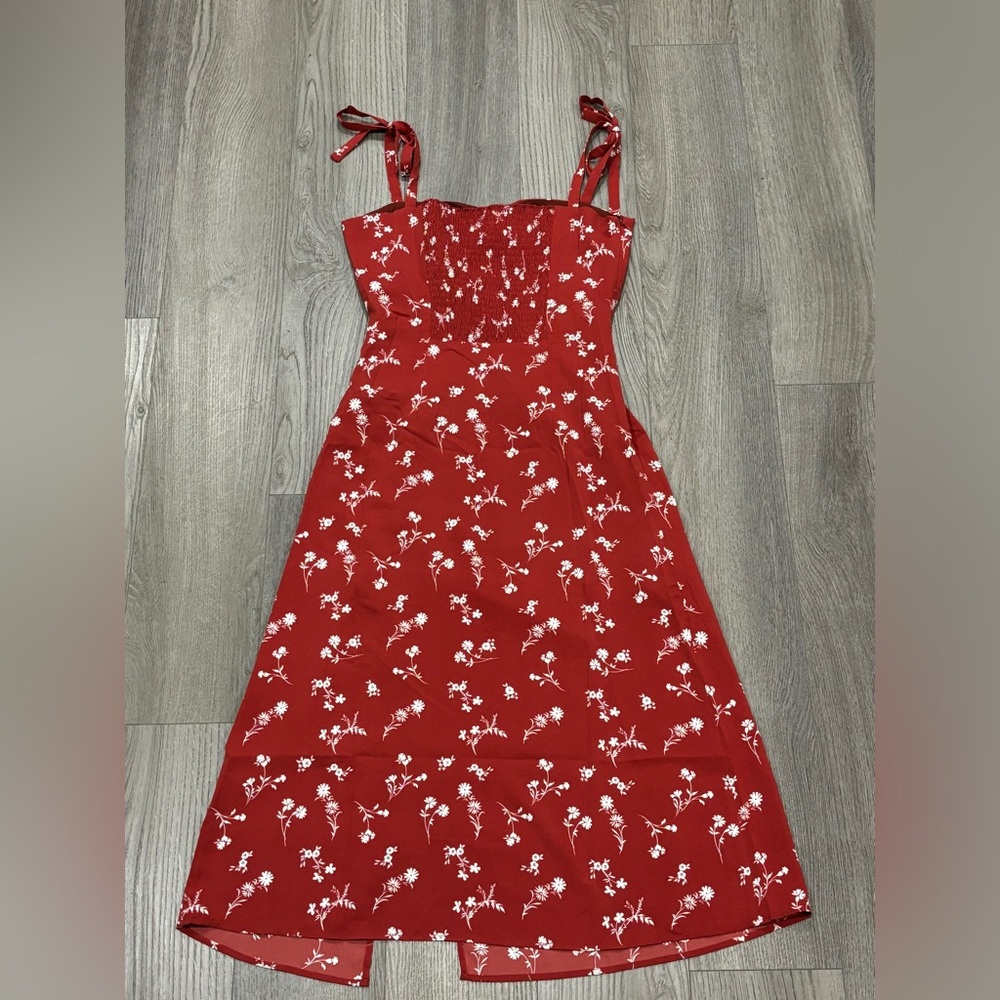 SOLD- NWT Petite Studio NYC Lorraine Midi Dress Red Floral Sun Dress Women’s XS - Picture 6 of 14